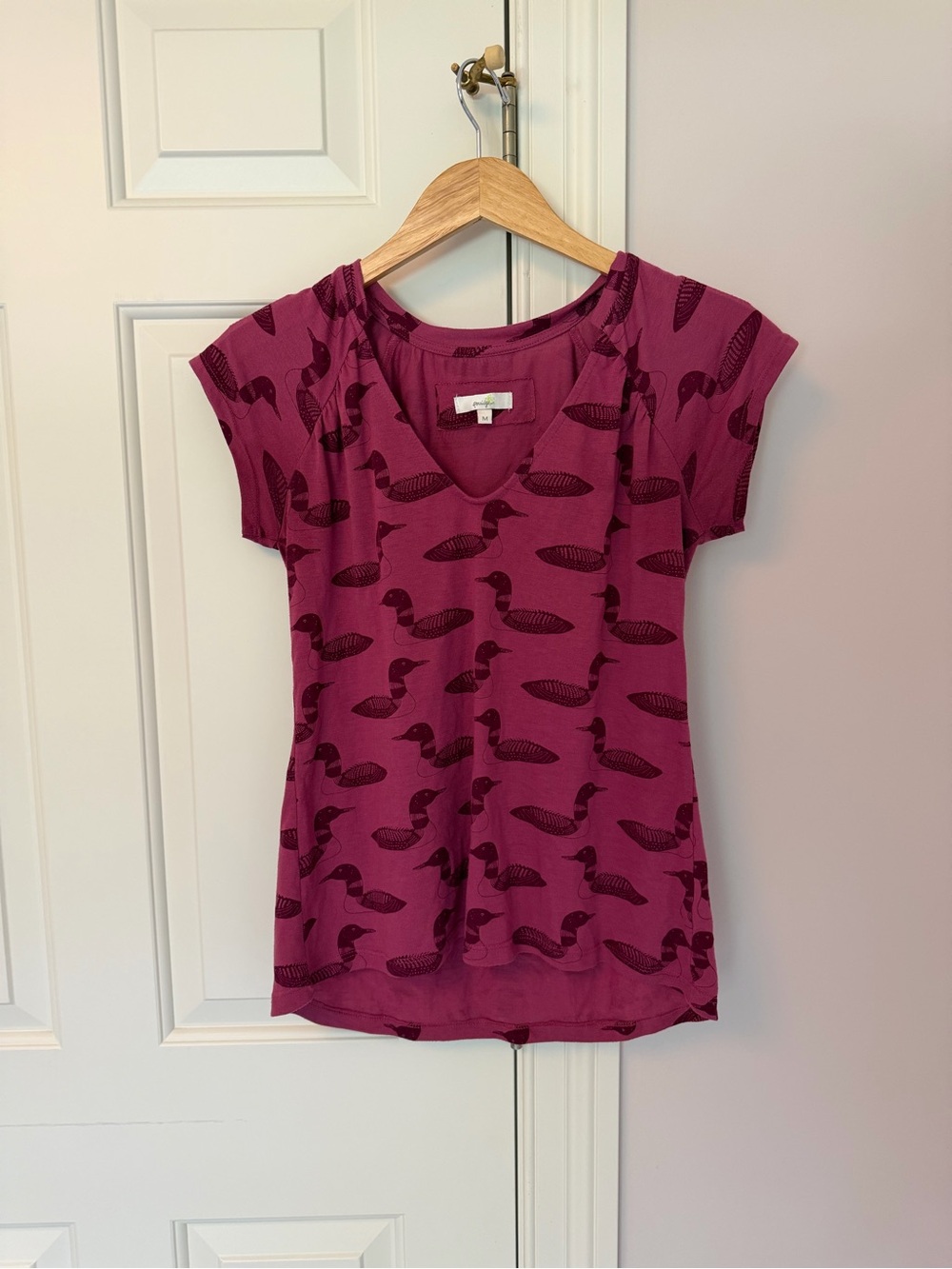 Anthropologie Porridge - Top in Raspberry with Duck Print